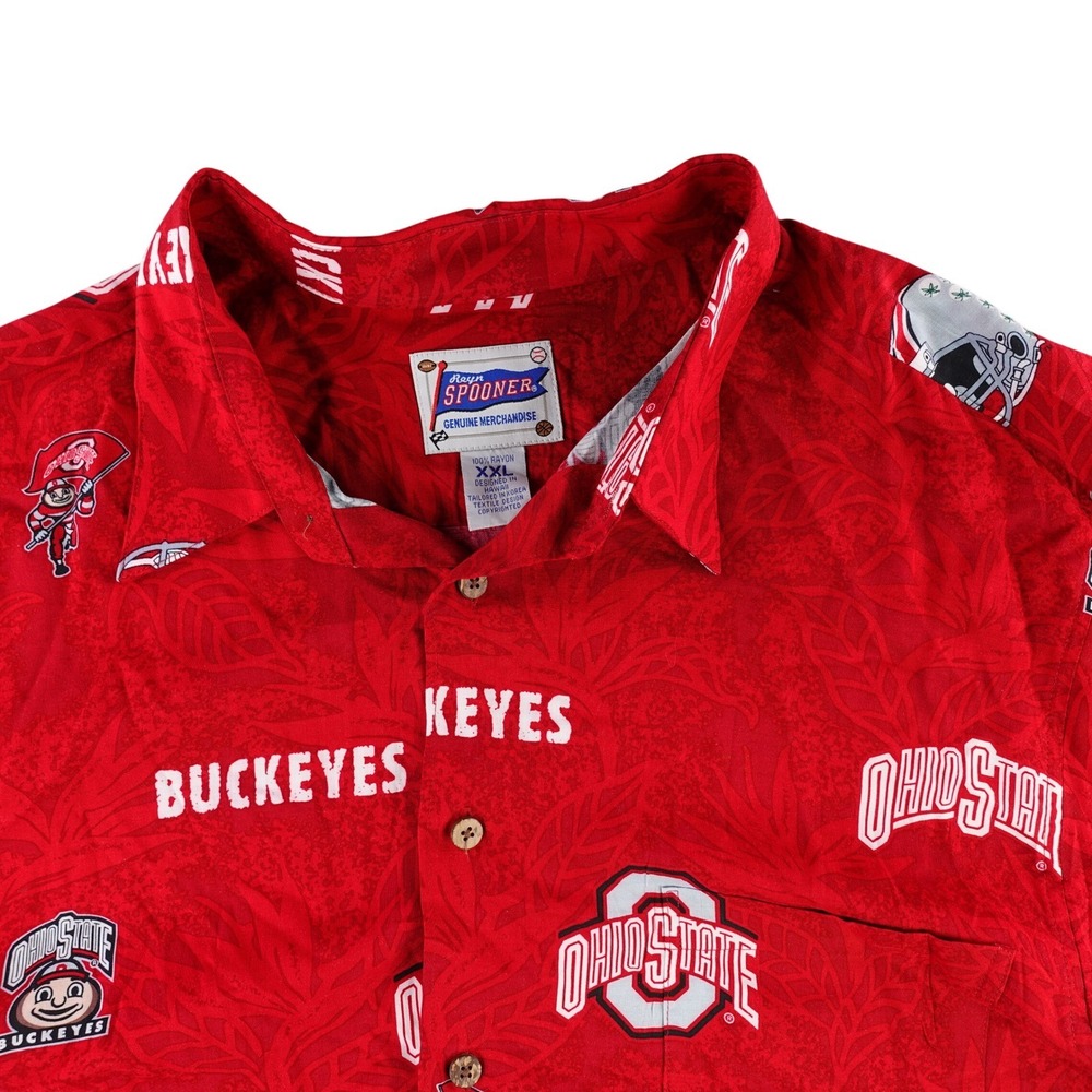 Reyn Spooner Ohio State Buckeyes Men XXL Red Rayon Hawaiian Button Down Shirt